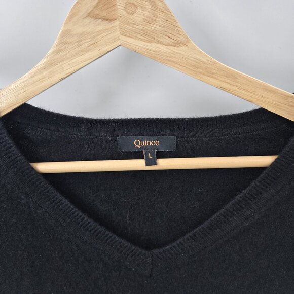 Quince Black 100% Mongolian Cashmere V-Neck Size Large - Picture 4 of 11